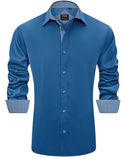 J.VER Men's Casual Long Sleeve Stretch Dress Shirt Wrinkle-Free Regular Fit Button Down Shirts