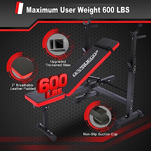 Adjustable Weight Bench with Squat Rack, Barbell Rack, Leg Developer for Home Gym J713