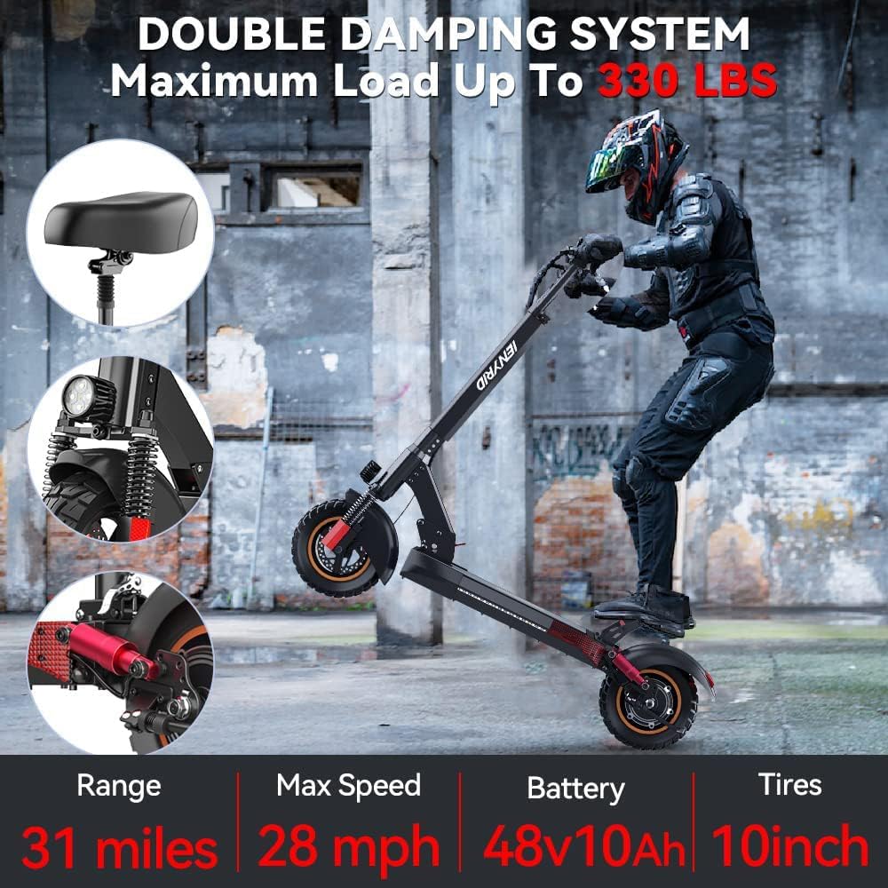 Electric Scooter for Adults with Seat, 10 Inch Air Tire, 600W Motor M678664