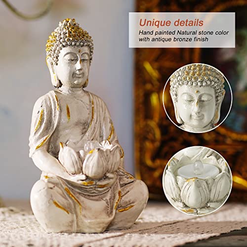 Meditation Buddha Statue with LED Tea Light Candle Holder, Zen Home Decor, 8" V7174