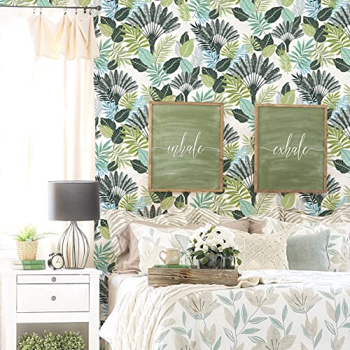Tropical Peel and Stick Wallpaper Floral Palm Leaf Green Removable P589259