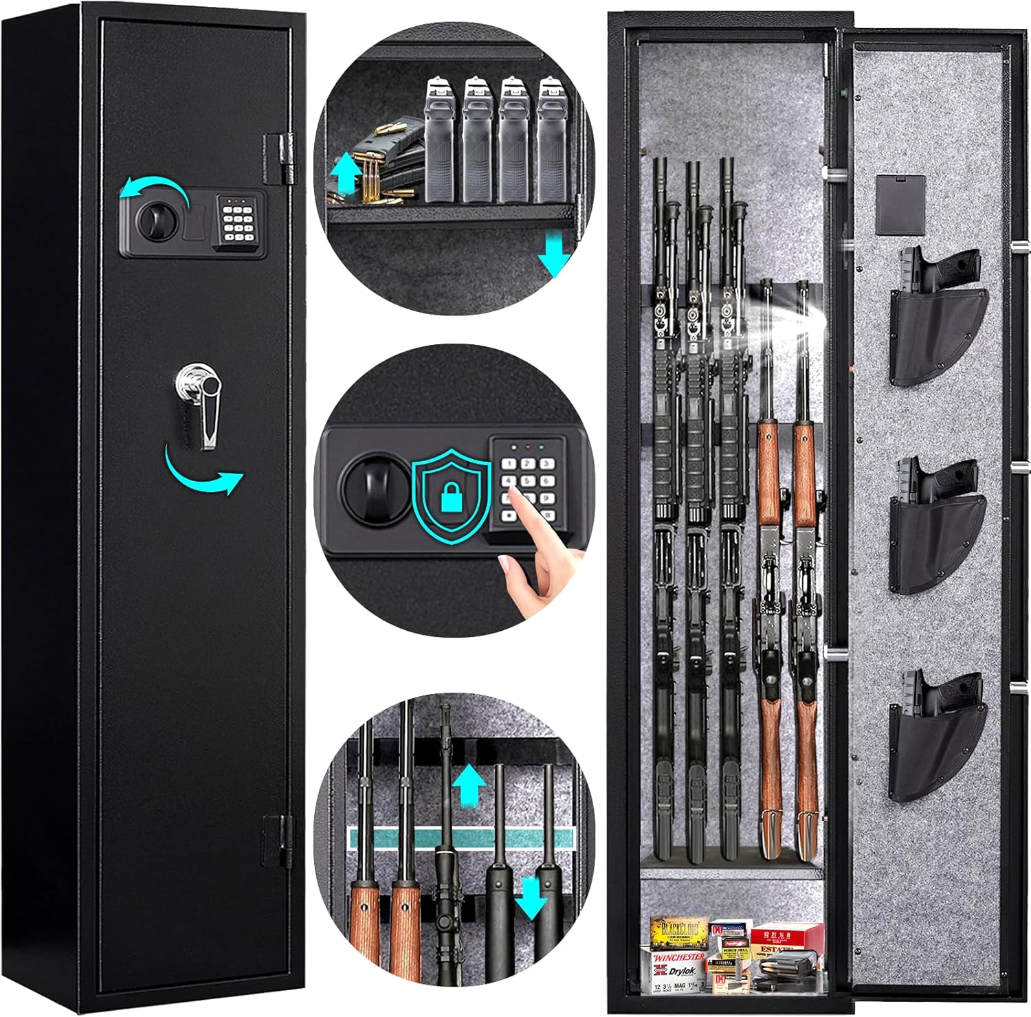 6-5 Gun Safe,Gun Safes for Home Rifle and Pistols, Quick Access Rifle Safe,Gun Safes for Home Rifle and Shotguns with Adjustable Dividers & Racks, Dual Alarms & Silent Mode