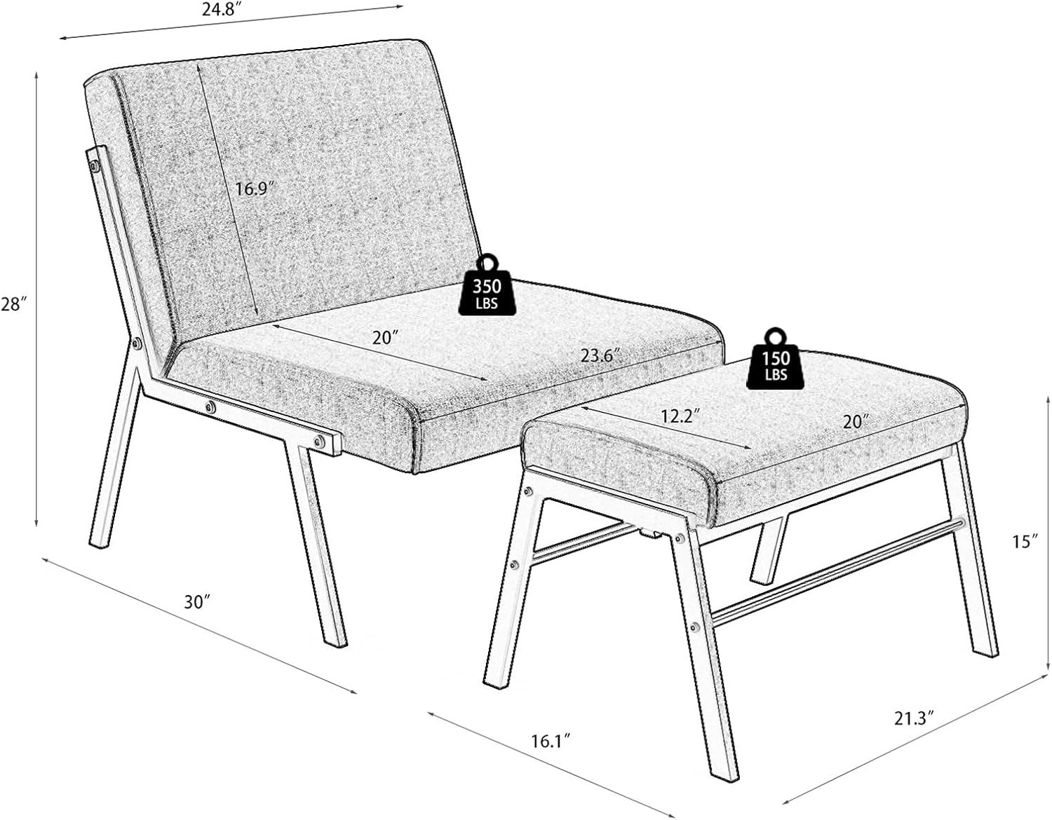 Modern Linen Accent Chair with Ottoman B1589