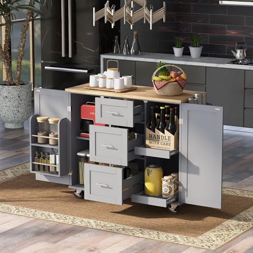 Kitchen Island with Storage, Rolling Drop Leaf Design, White P83022