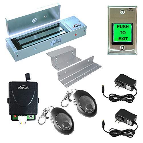 Visionis FPC-5356 One Door Access Control Outswinging Door 1200lbs Electromagnetic Lock kit with Wireless Receiver Remote and PIR Kit