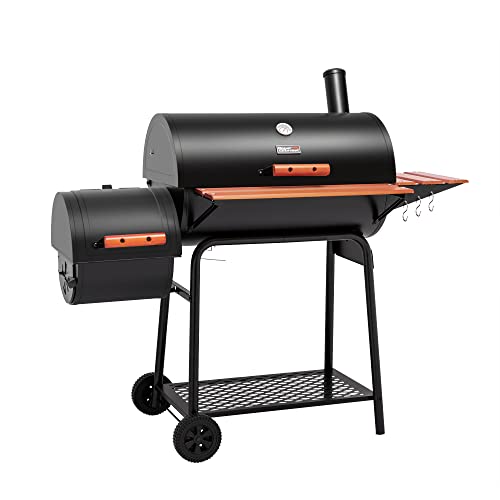30 Inch Barrel Charcoal Grill with Side Table, 627 Sq In, Outdoor Patio Z867