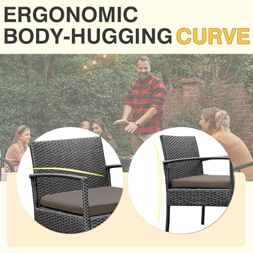 Outdoor Rattan Conversation Chairs Set with Bistro Furniture I62421