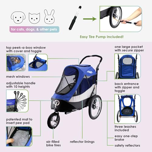 Pet Jogger/Stroller and Bike Trailer for Small to Large Dogs, Cats, and Pets, Supports up to 77LBS C367666