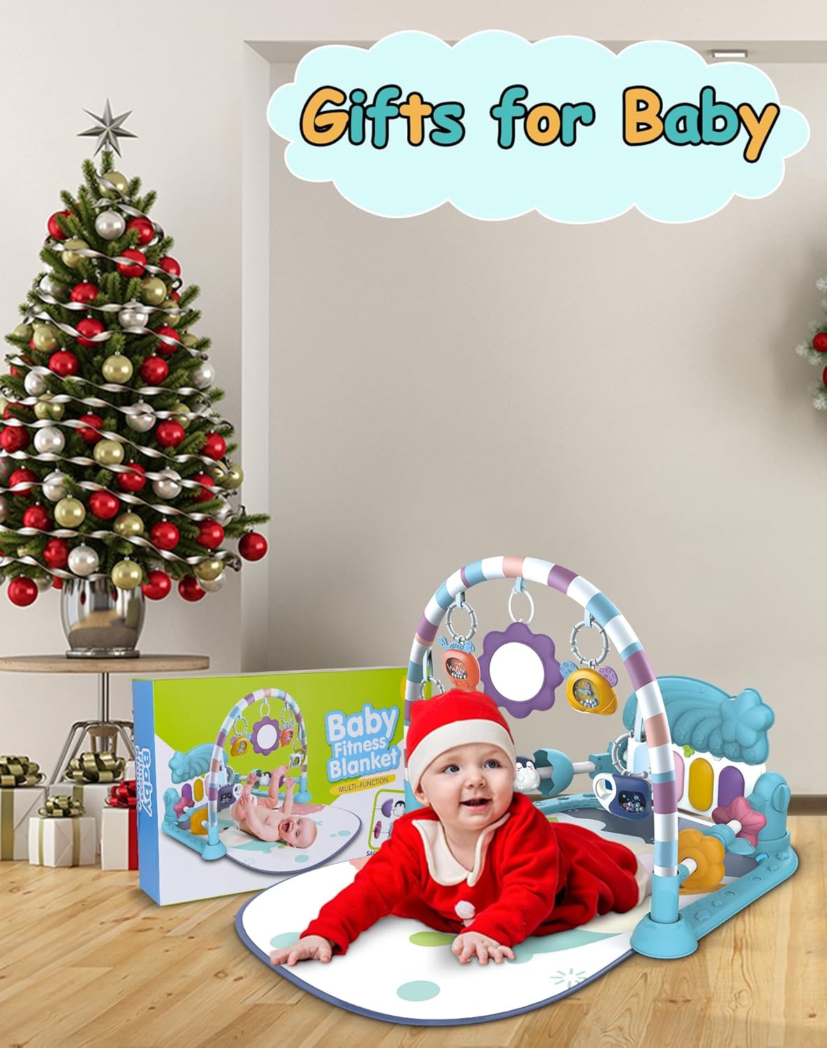 Tummy Time Play Mat with Piano, Foldable Baby Activity Gym Q938