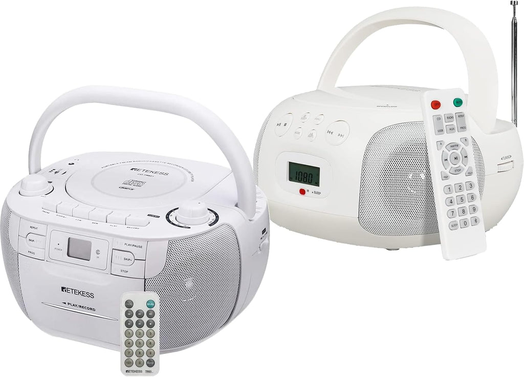 Retekess TR621 CD and Cassette Player Combo, Tape Recording, Stereo Sound with Remote Control, TR636 Boombox CD Player, CD Boombox AM FM Radio, Bluetooth, Remote Control, USB, AUX