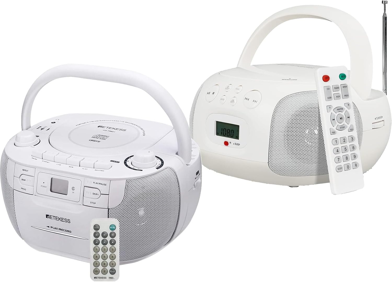 Retekess TR621 CD and Cassette Player Combo, Tape Recording, Stereo Sound with Remote Control, TR636 Boombox CD Player, CD Boombox AM FM Radio, Bluetooth, Remote Control, USB, AUX