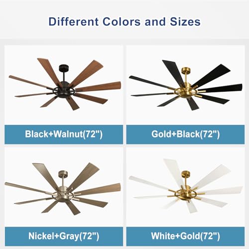 Large Ceiling Fan with Lights 60 Inch, Remote Control, Dimmable LED, Indoor Modern, Black and Gold S954