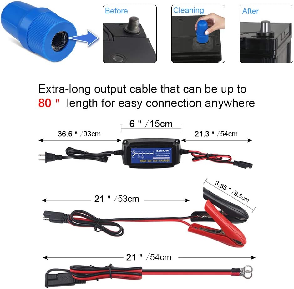 12V Automatic Smart Battery Charger Automotive Maintainer for Car Marine RV AGM P4313
