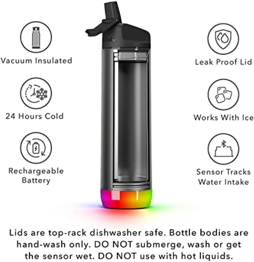 Smart Water Bottle with Bluetooth Tracking, LED Reminder, 21oz C812