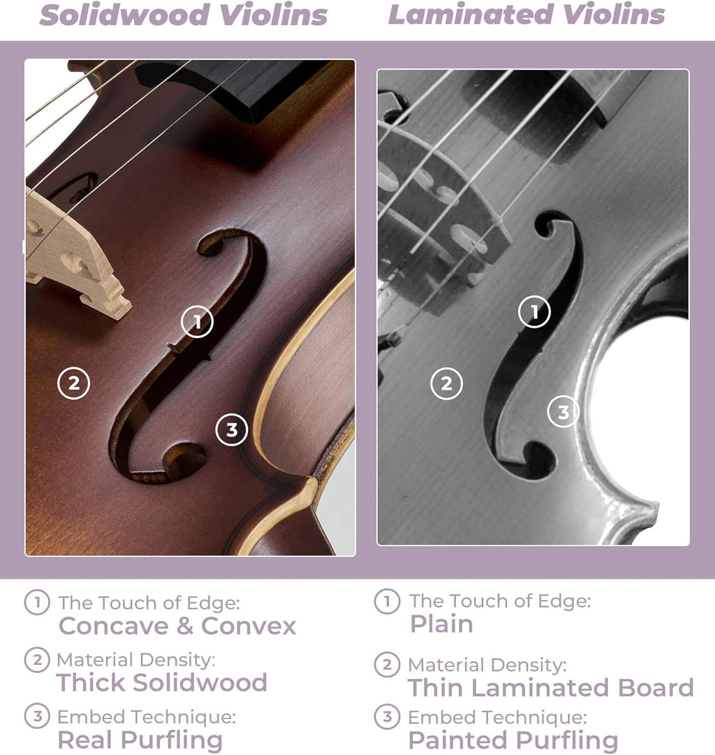 Solid Wood Violin 4/4 Full Size Set with Hard Case for Beginners E8640