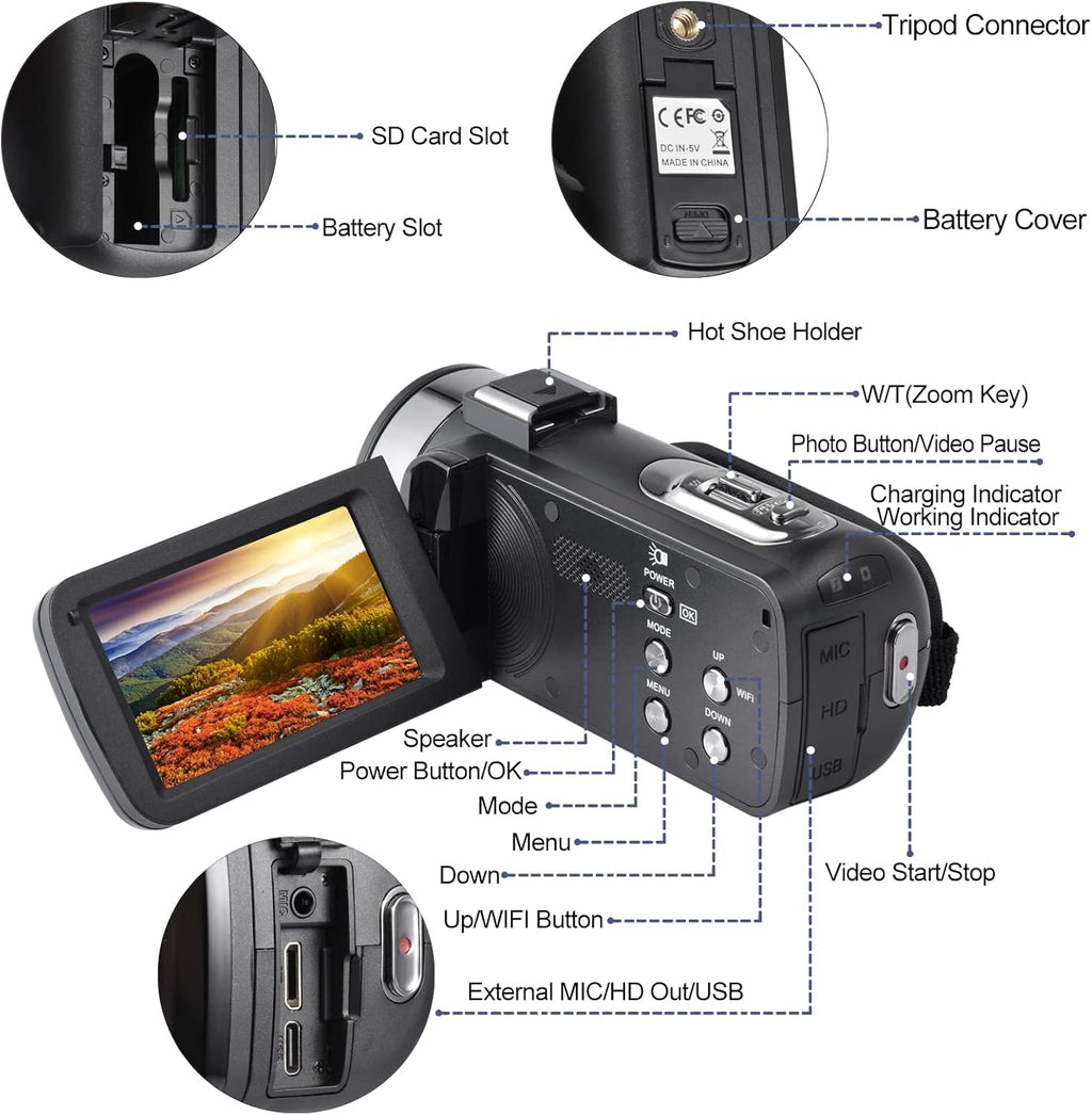 4K 18X Zoom Vlogging Camera with Touch Screen and Night Vision O258