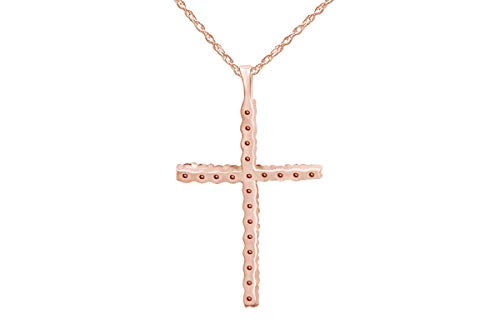 14K Solid Gold Diamond Cross Pendant with Silver Chain J323