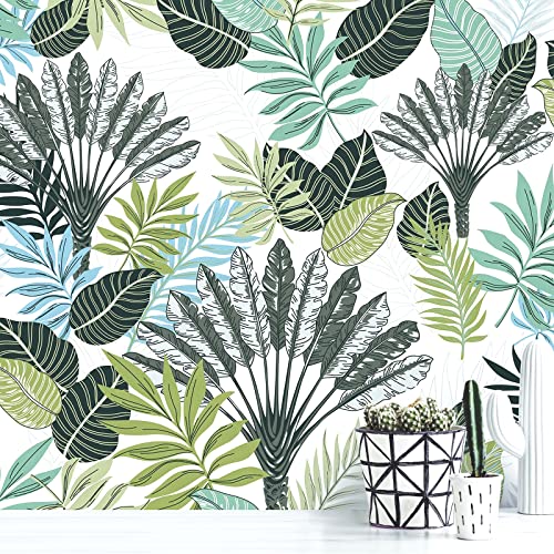 Orainege Tropical Peel and Stick Wallpaper Boho Contact Paper 17.7inch x 118.1inch Floral Wallpaper Peel and Stick Palm Leaf Wallpaper Green Vintage Contact Paper Removable Wallpaper for Bathroom