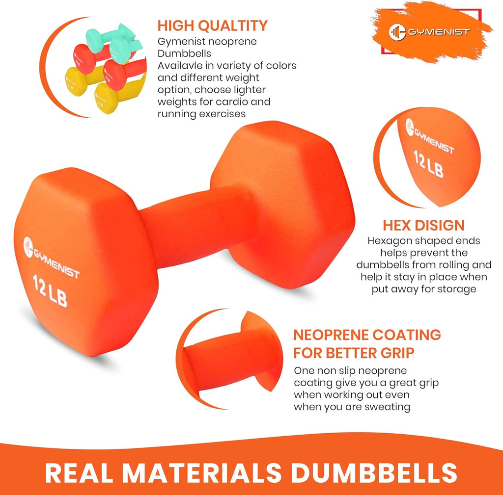 Pair of Dumbbells Set of 2 Soft Non Slip Grip Covered with Neoprene 12 LB L977241