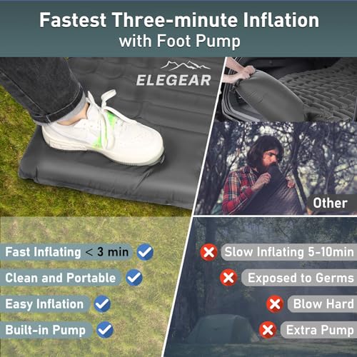 Double Sleeping Pad for Camping, 4" Self Inflating with Pillow and Foot Pump V3853