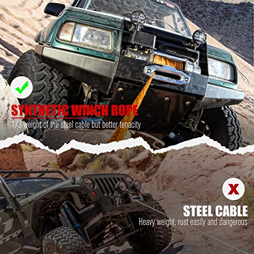 Synthetic Winch Rope 3/8 Inch 100FT with Winch Hook Fairleads for Off Road Vehicles C859168