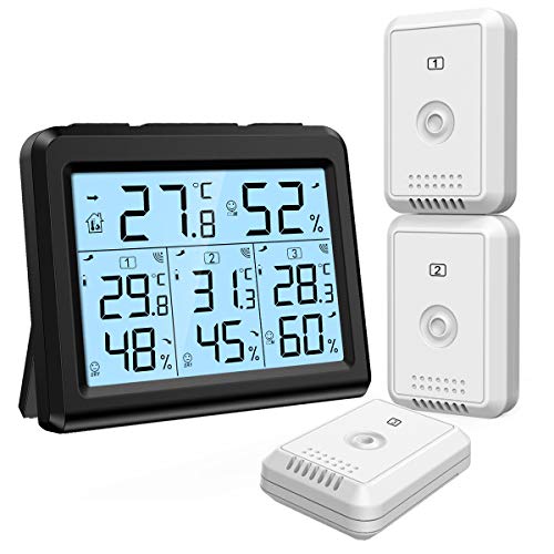 Outdoor Thermometer, [New Version] Digital Thermometer for Room Temperature, 3 Channels Temperature Monitor, Indoor Outdoor Thermometer with LCD Display, Wireless Humidity Gauge for Home, Baby