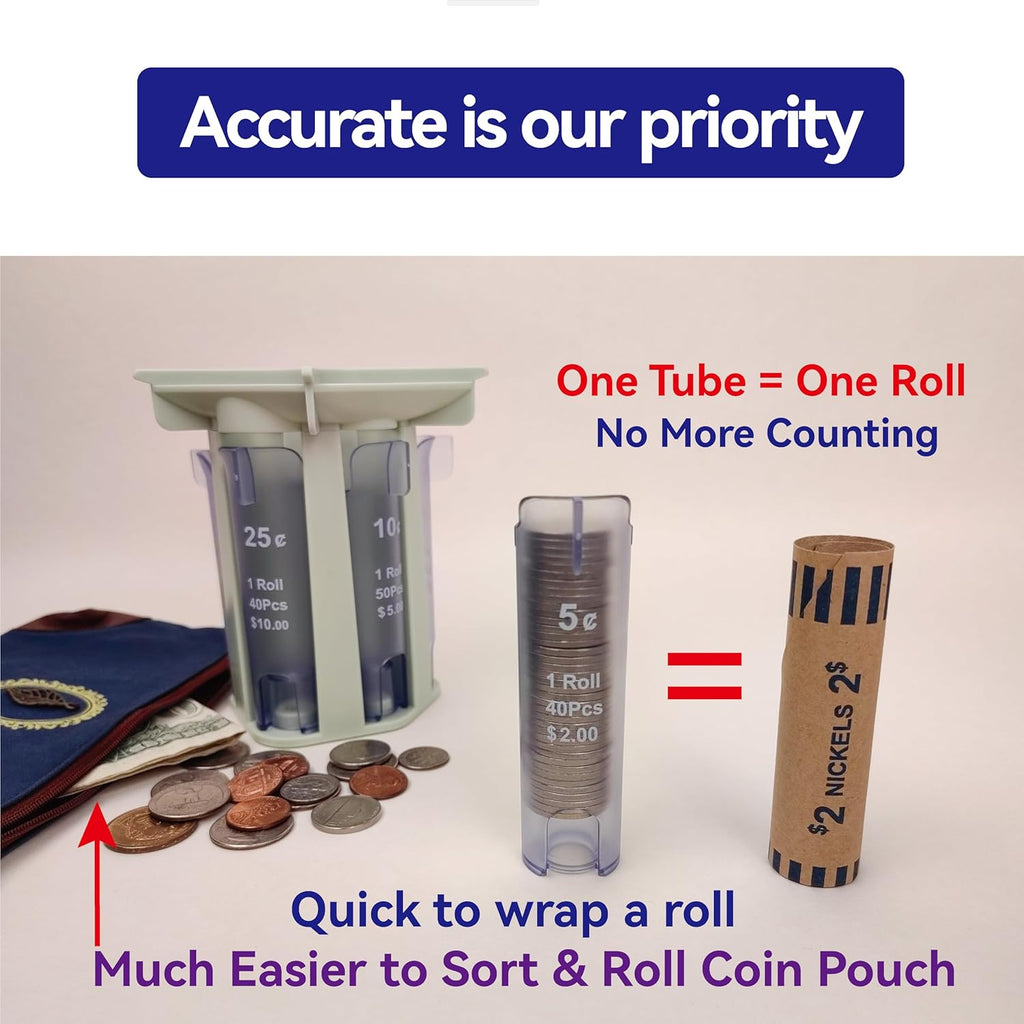 Coin Counter & Sorter Tube for Loose Change Organizer C6438