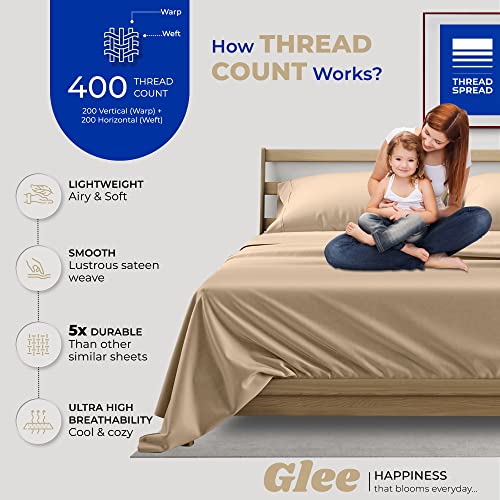 400 Thread Count Cotton Queen Sheet Set - 4 Piece Sateen Weave Navy Blue M87461