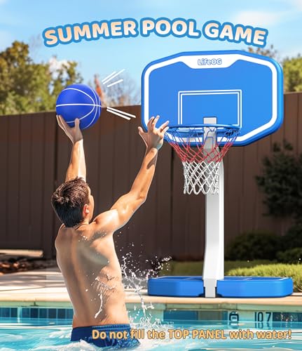 Swimming Pool Basketball & Volleyball Game Set with Hoop, Balls, Net, and Pump H4212