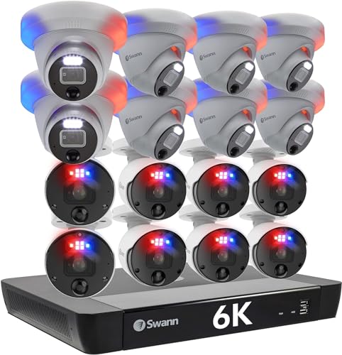 Swann 4K Security Camera System, 8 Channel 8 Cam, DVR with 2TB for 24/7 Home Surveillance, Indoor/Outdoor Wired 8MP Bullet Cameras, Color Night Vision, IP66,True Detect, Spotlights & Sirens