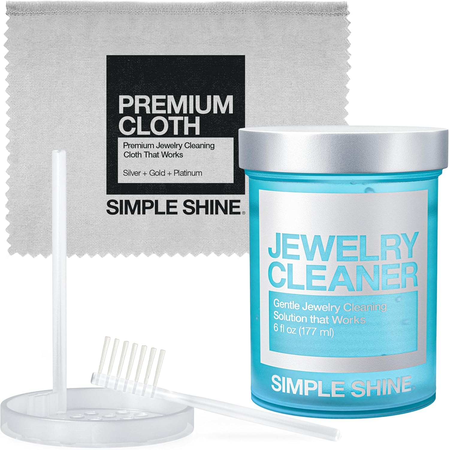 Simple Shine. Jewelry Cleaning Kit Polishing w/Cloth, Jewelry Cleaner Solution for all Jewelry. Gold Jewelry cleaner solution, Silver, Diamond Ring Cleaner, Fashion Jewelry cleaner, Made in the USA