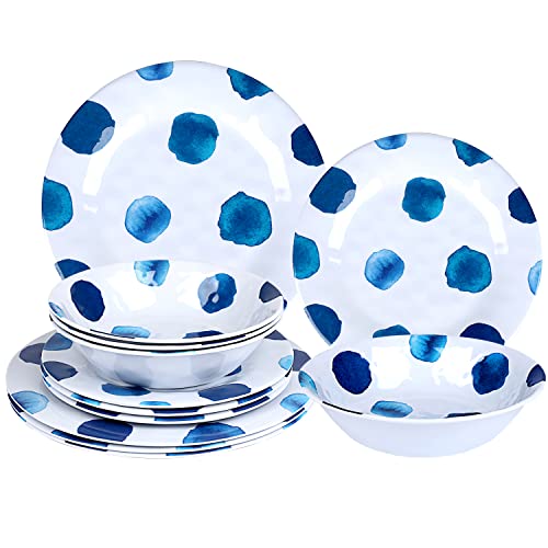 Melamine Dinnerware Sets 16 Pcs Dish Set Plates Bowls Cups Unbreakable for Kitchen Dinner Outdoor Indoor Service for 4
