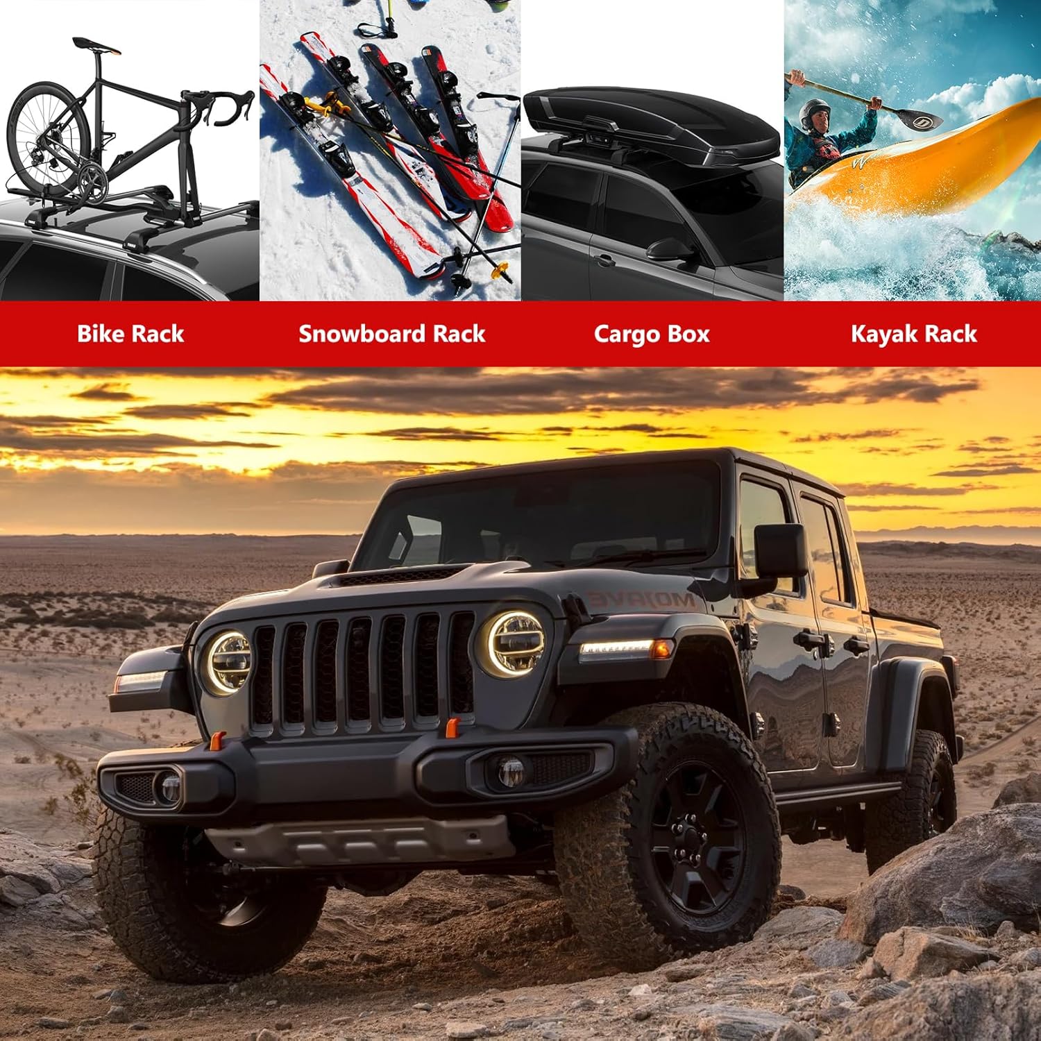 Roof Rack Cross Bars for Jeep Gladiator 2020-2023 & Wrangler 2007-2023, Heavy Duty Aluminum, Max Load 260lbs P648