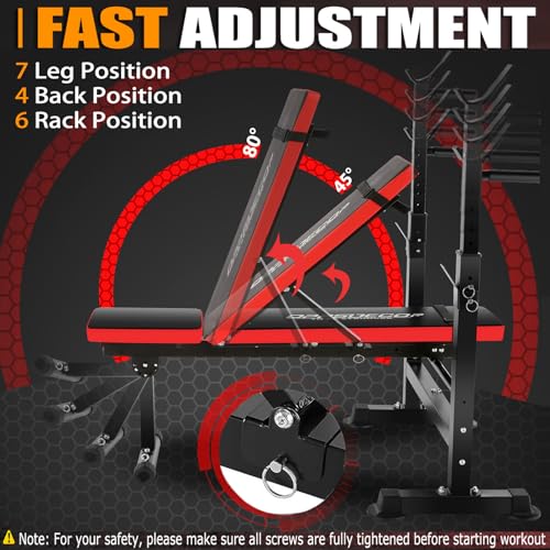 Adjustable Weight Bench with Squat Rack, Barbell Rack, Leg Developer for Home Gym J713