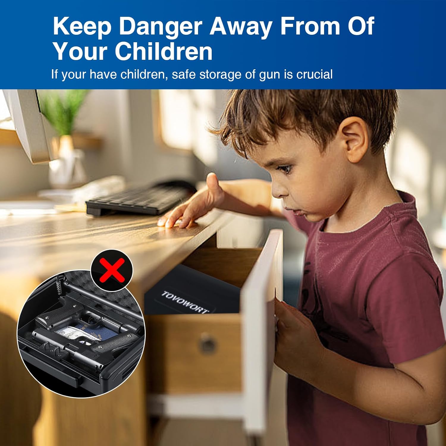 Biometric Fingerprint Gun Safe for Handgun, Quick Access, 2 Capacity F1777
