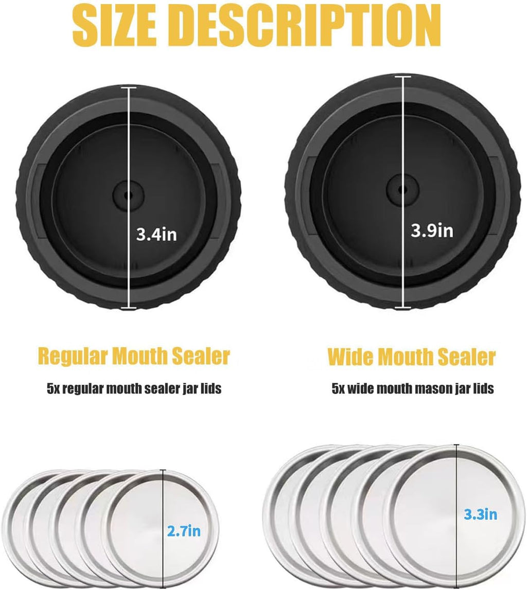 Electric Mason Jar Vacuum Sealer Kit with Wide and Regular Mouth Lids E9333