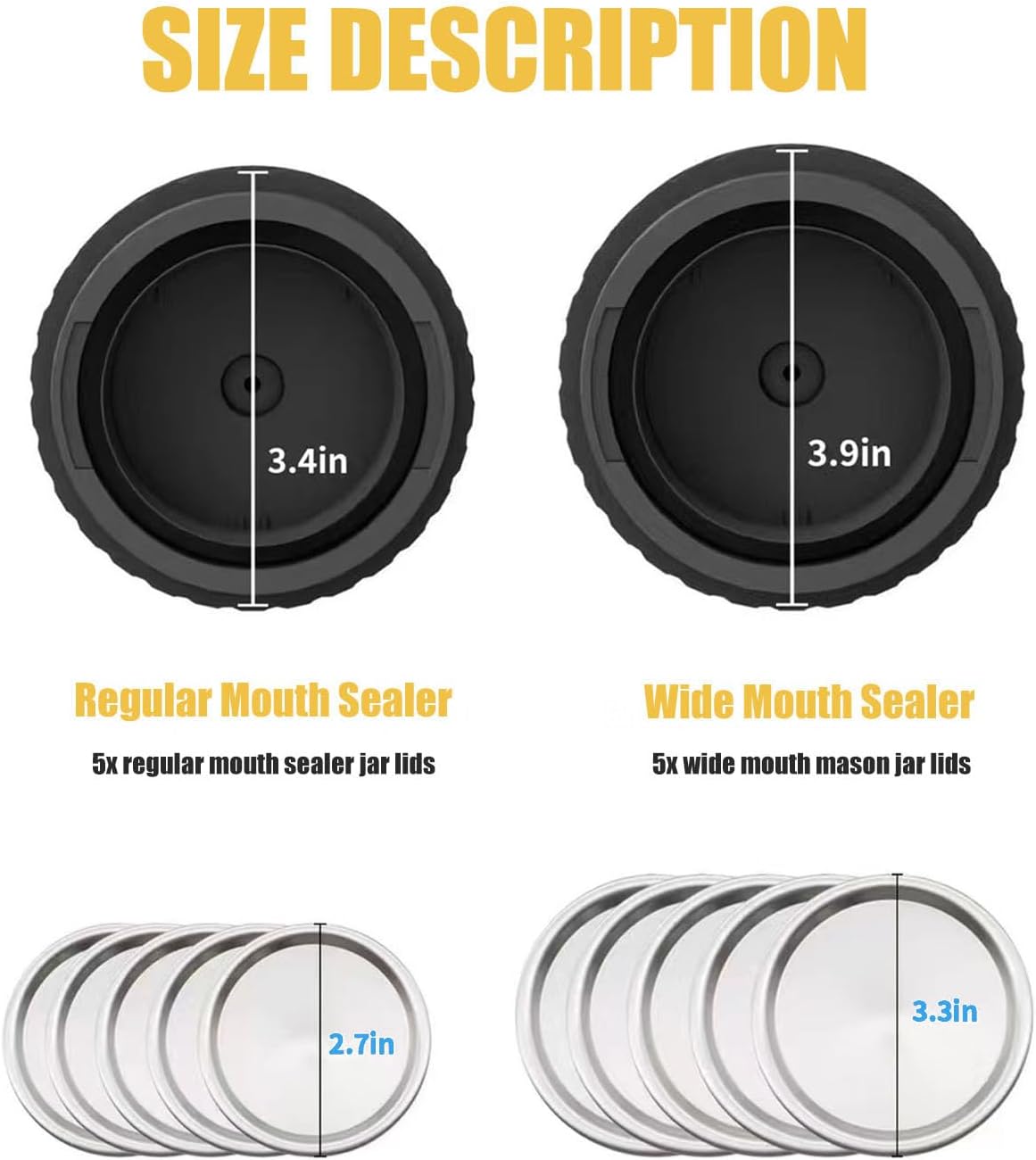 Electric Mason Jar Vacuum Sealer Kit with Wide and Regular Mouth Lids E9333