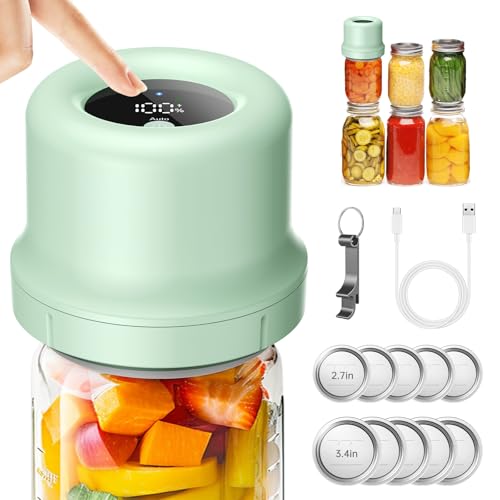 Electric Mason Jar Vacuum Sealer, Upgraded Smart Integrated Design Vacuum Sealer Kit, Auto Stop 1800mAh Rechargeable Vacuum Sealer with Wide and Regular Mouth Mason Jar Lids for Food Storage