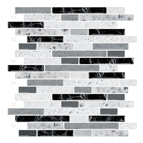 LONGKING 10-Sheet Self-Adhesive Peel and Stick Backsplash for Kitchen, Vinyl Decorative Tiles (Gray)