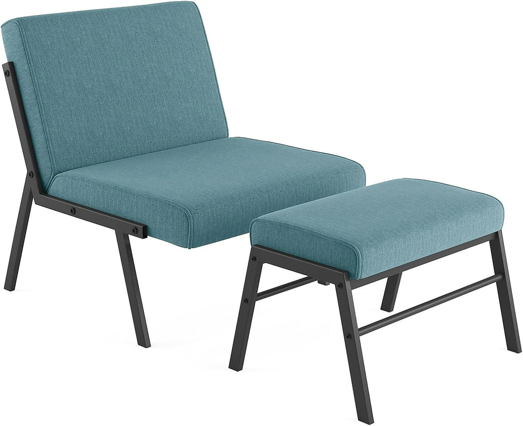 Accent Chair with Ottoman, Modern Upholstered Accent Chair, Modern Linen Sofa Chair, Lazy Sofa Chair with Ottoman Footstool for Bedroom, Living Room, Office, Green