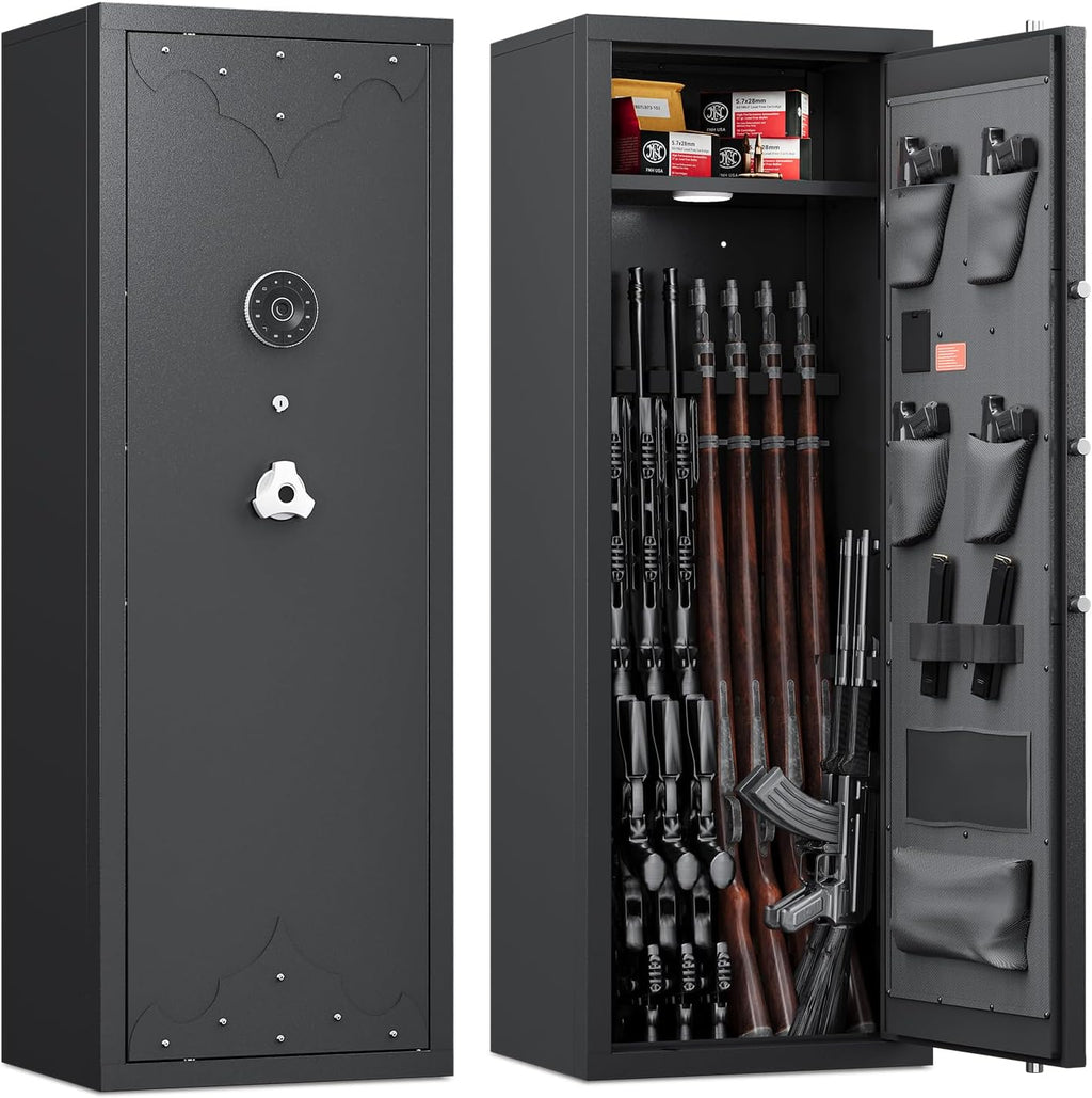KAER 10-14 Gun Safe,Gun Safe for Home Rifle and Pistols,Gun Cabinet for Rifle and Shotgun,Gun Safe for Shotguns with Digital Keypad,Pistol Pockets,Removable Shelf