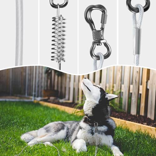 50 ft Dog Tie Out Cable with Spring Swivel Hook, Heavy Duty Outdoor Pet Tether Z1699