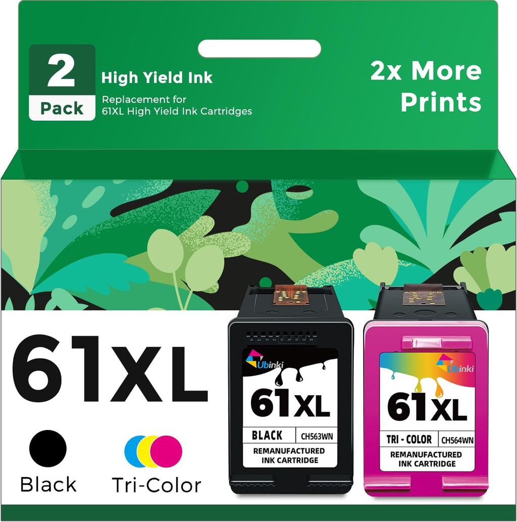 Remanufactured Ink Cartridge Replacement for HP Ink 61 (Black Color 2-Pack) 61XL Combo for HP61 4500 5530 4502 2540 1000 1055 1010 1510 3050 4630 2620 4501 4635 4632 2542 Printer BK Tricolor