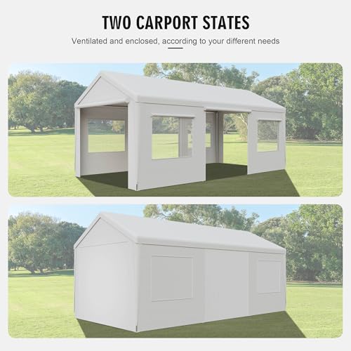 Heavy Duty Portable Car Canopy Garage with Removable Sidewalls and Roll-up Ventilated Doors P43143