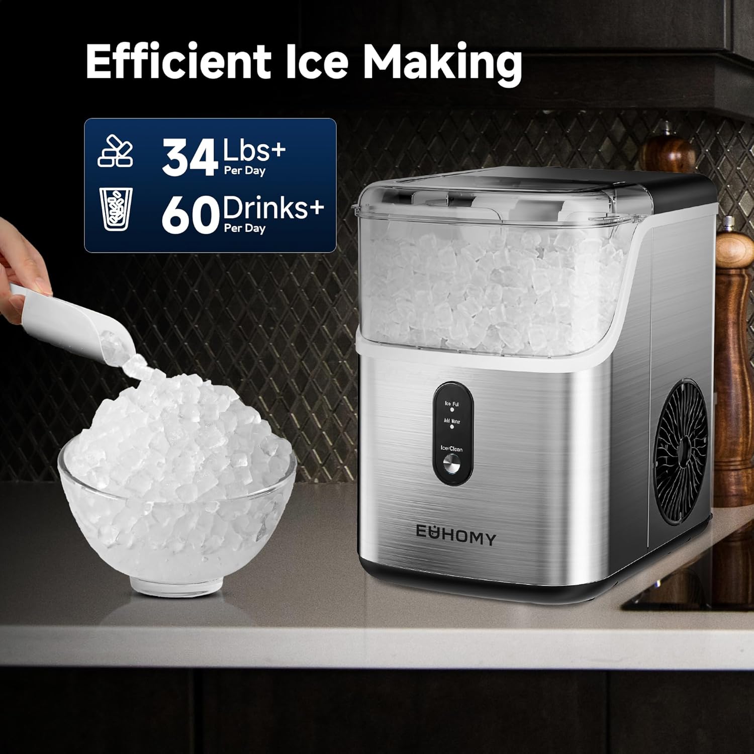 Nugget Ice Maker Countertop, 34lbs/24H Soft Pellet Ice with Self-Cleaning, Ice Scoop and Basket R8472