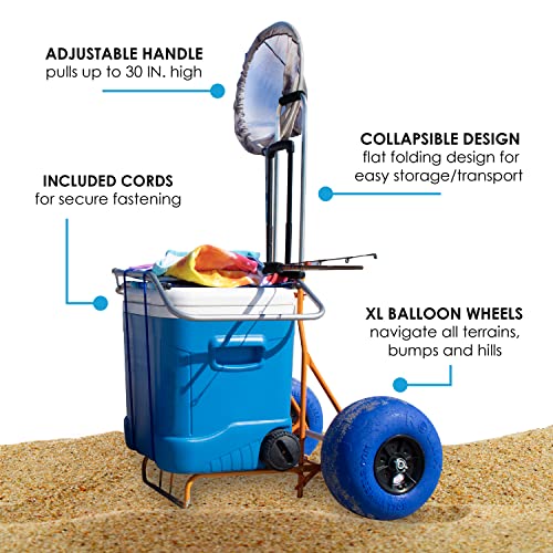 Folding Beach Cart with 13 Inch Balloon Wheels and Cooler Dolly L68214