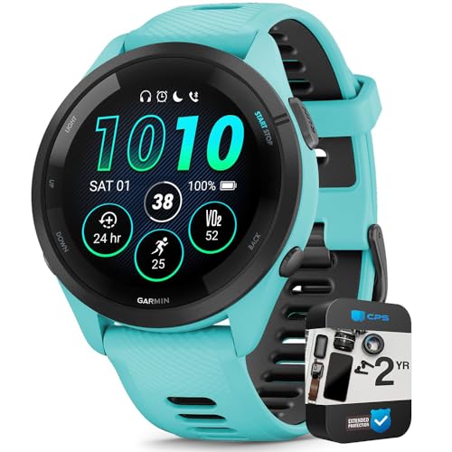 Garmin 010-02810-03 Forerunner 265S GPS Smartwatch Black/Amp Yellow Bundle with 2 YR CPS Enhanced Protection Pack