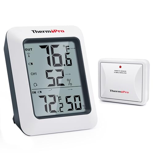 ThermoPro TP60S Digital Hygrometer Indoor Outdoor Thermometer Wireless Temperature and Humidity Gauge Monitor Room Thermometer with 500ft/150m Range Humidity Meter