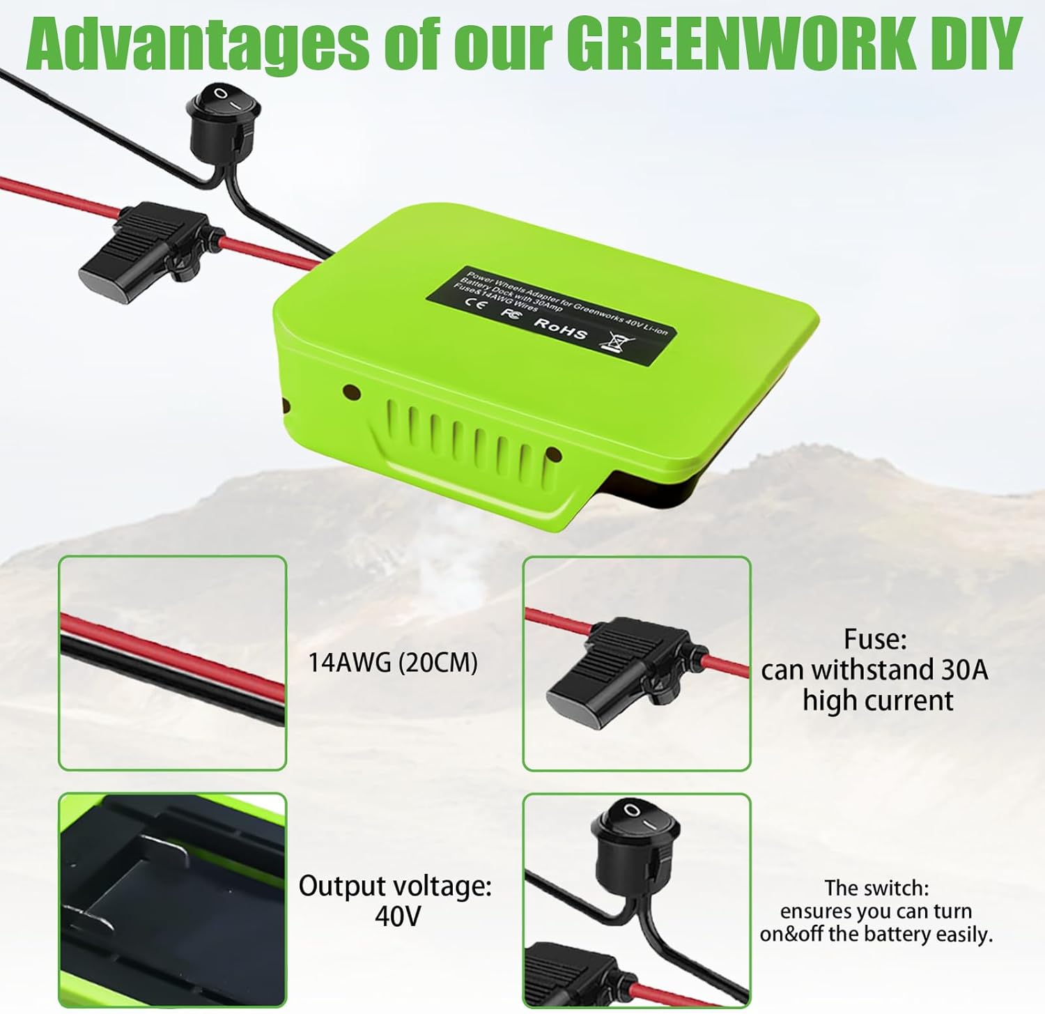 40V Lithium-ion Battery Power Wheel Adapter with Fuse and Switch U26592