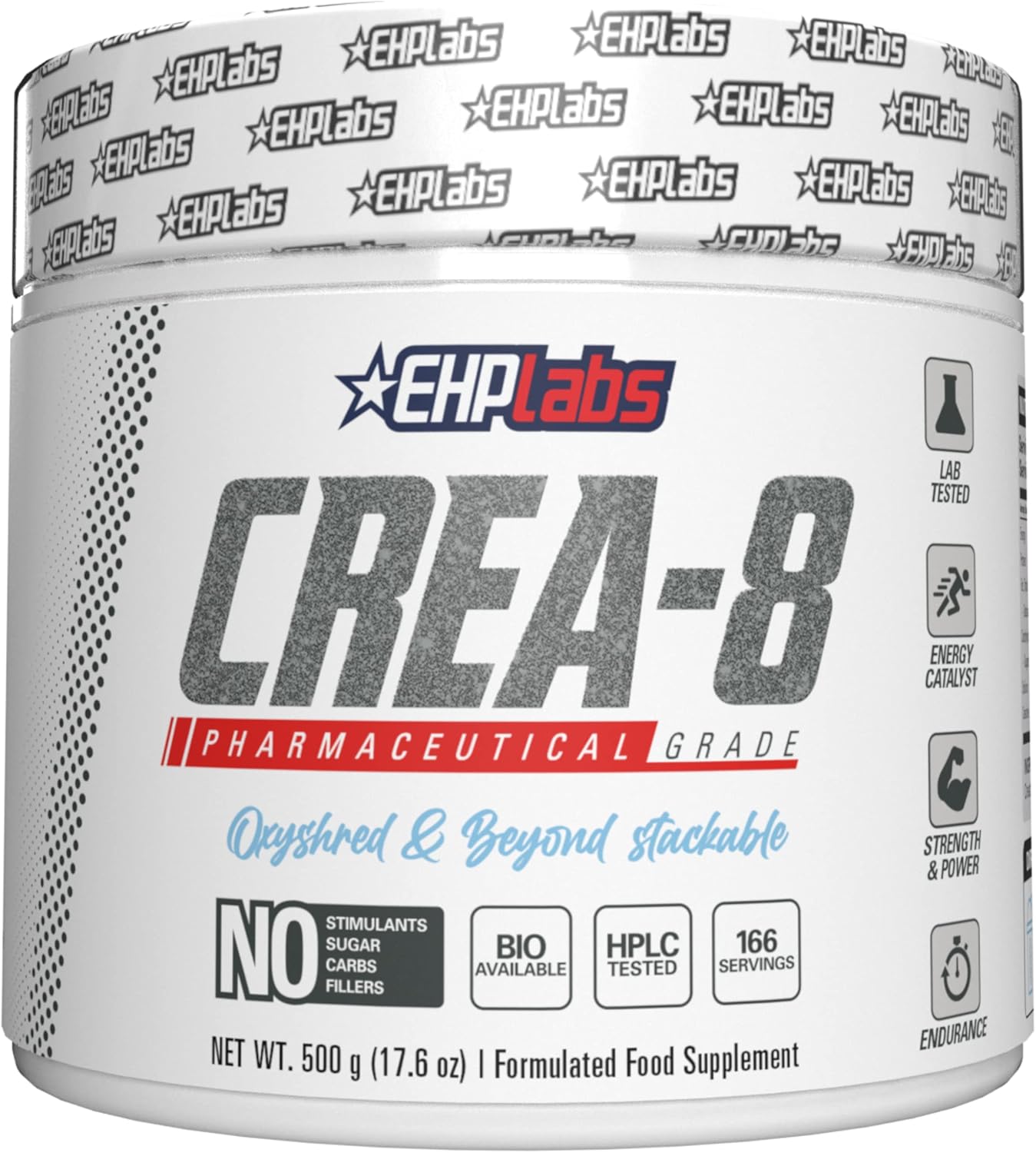 EHP Labs CREA-8 Creatine Monohydrate Powder - Creatine Supplement for Muscle Growth, Increased Strength, Enhanced Energy Output and Improved Performance, Unflavored - 100 Servings (500g)